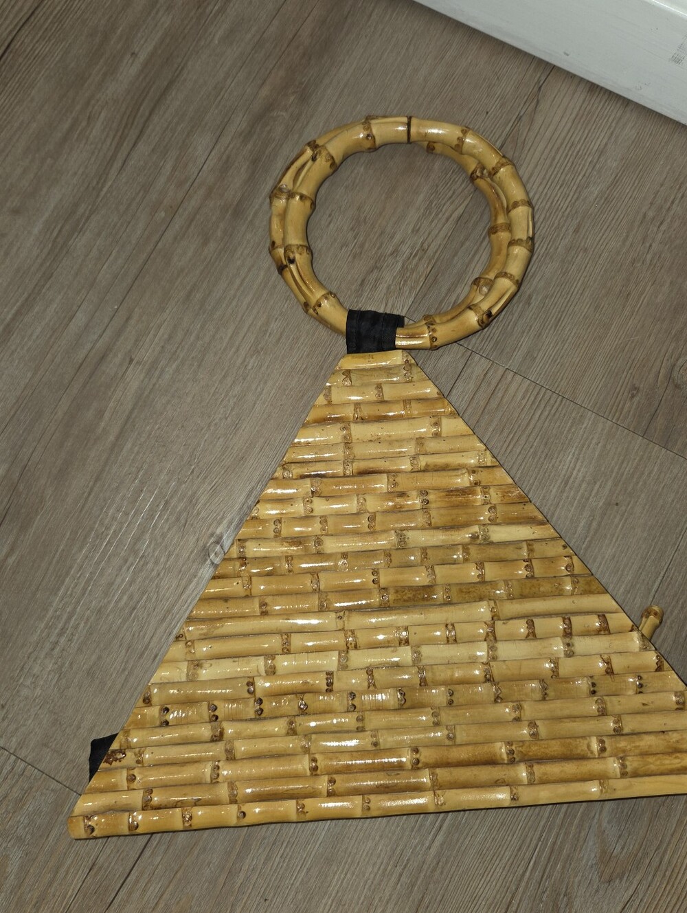 Bamboo Triangle Handbag with Round Handle - Natural Yellow